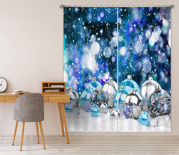 3D Blue Silver Ball 53097 Christmas Curtains Drapes Xmas