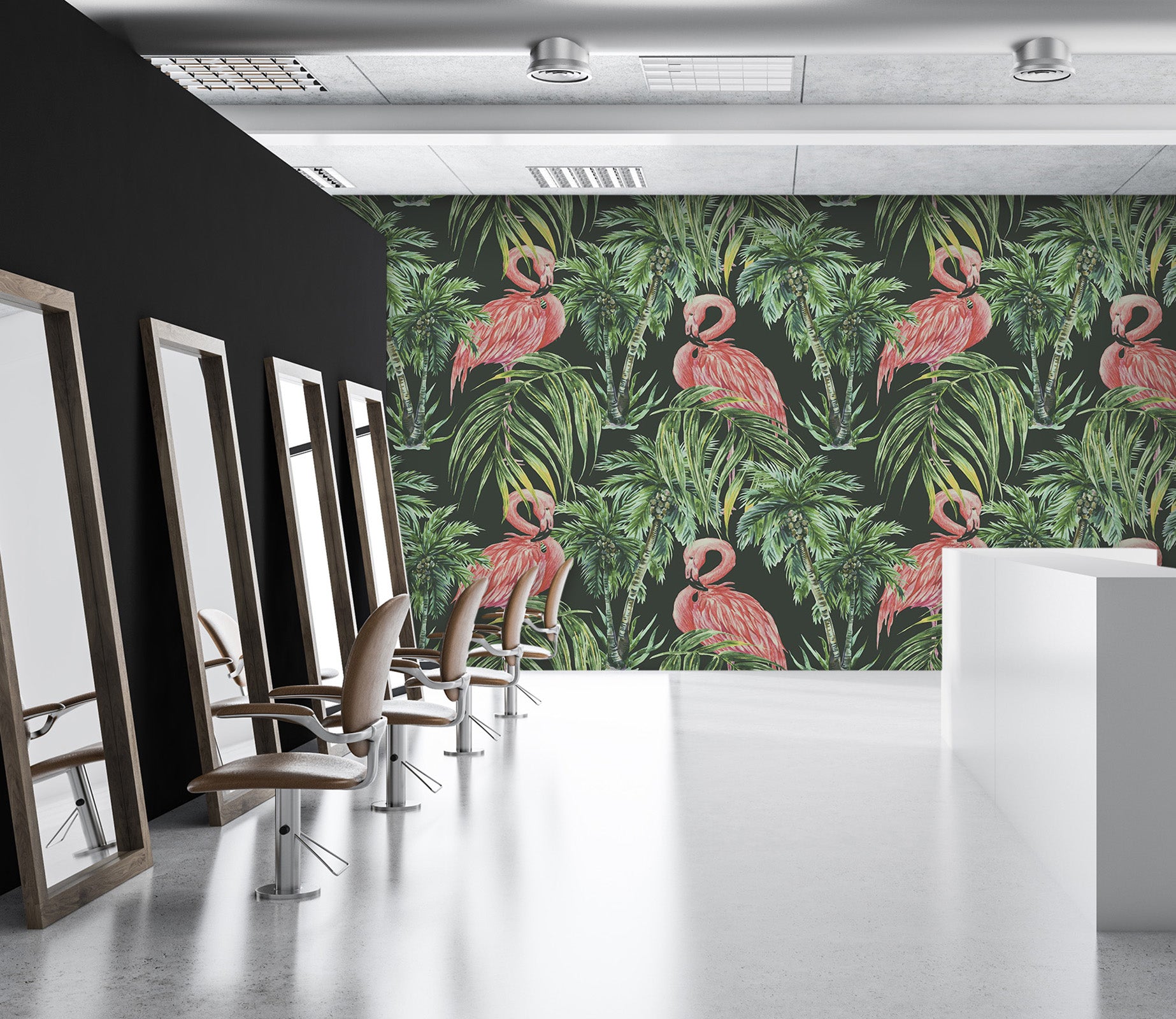3D Flamingo Leaves 389 Wall Murals