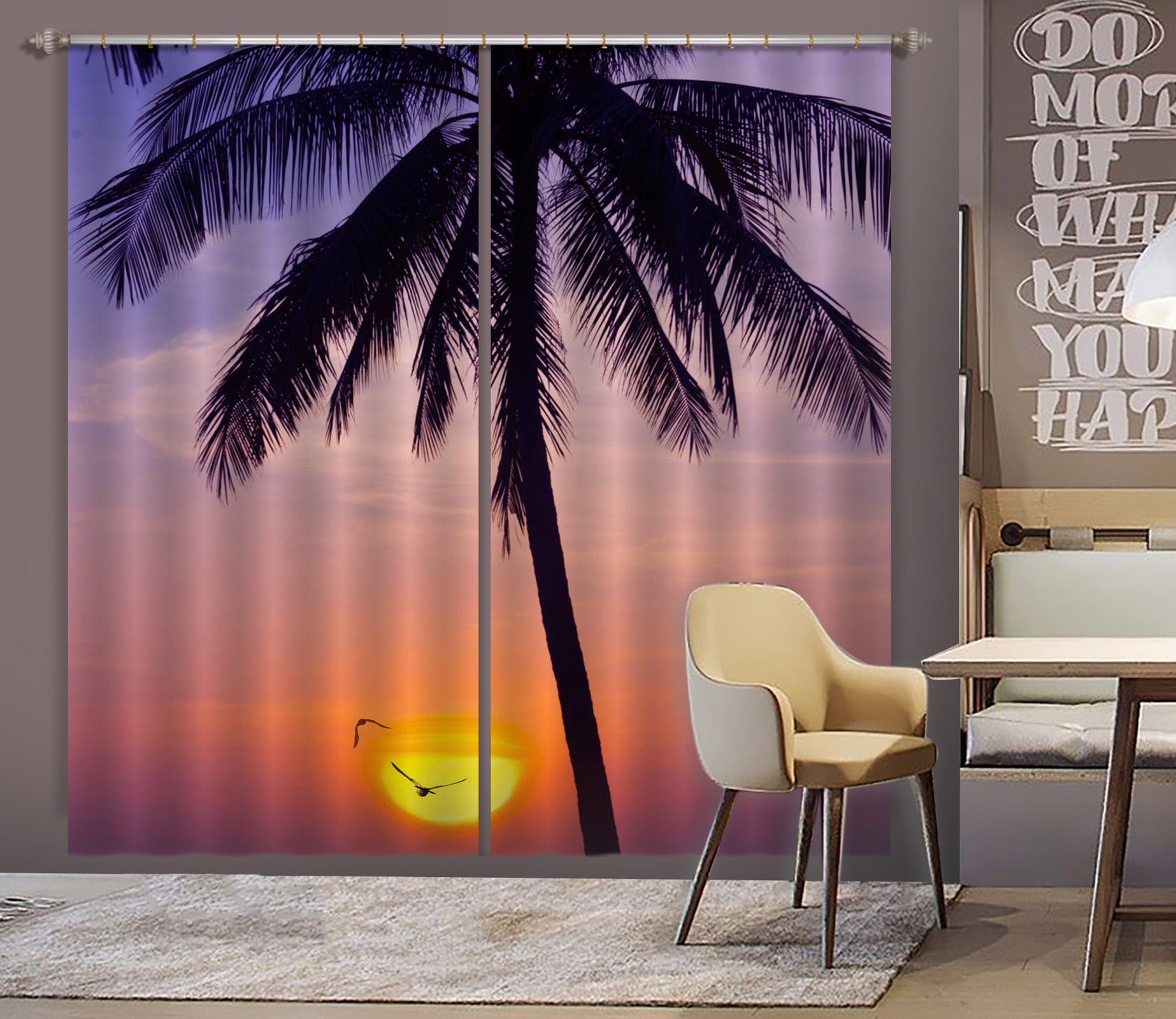3D Sunset Coconut Tree 161 Marco Carmassi Curtain Curtains Drapes