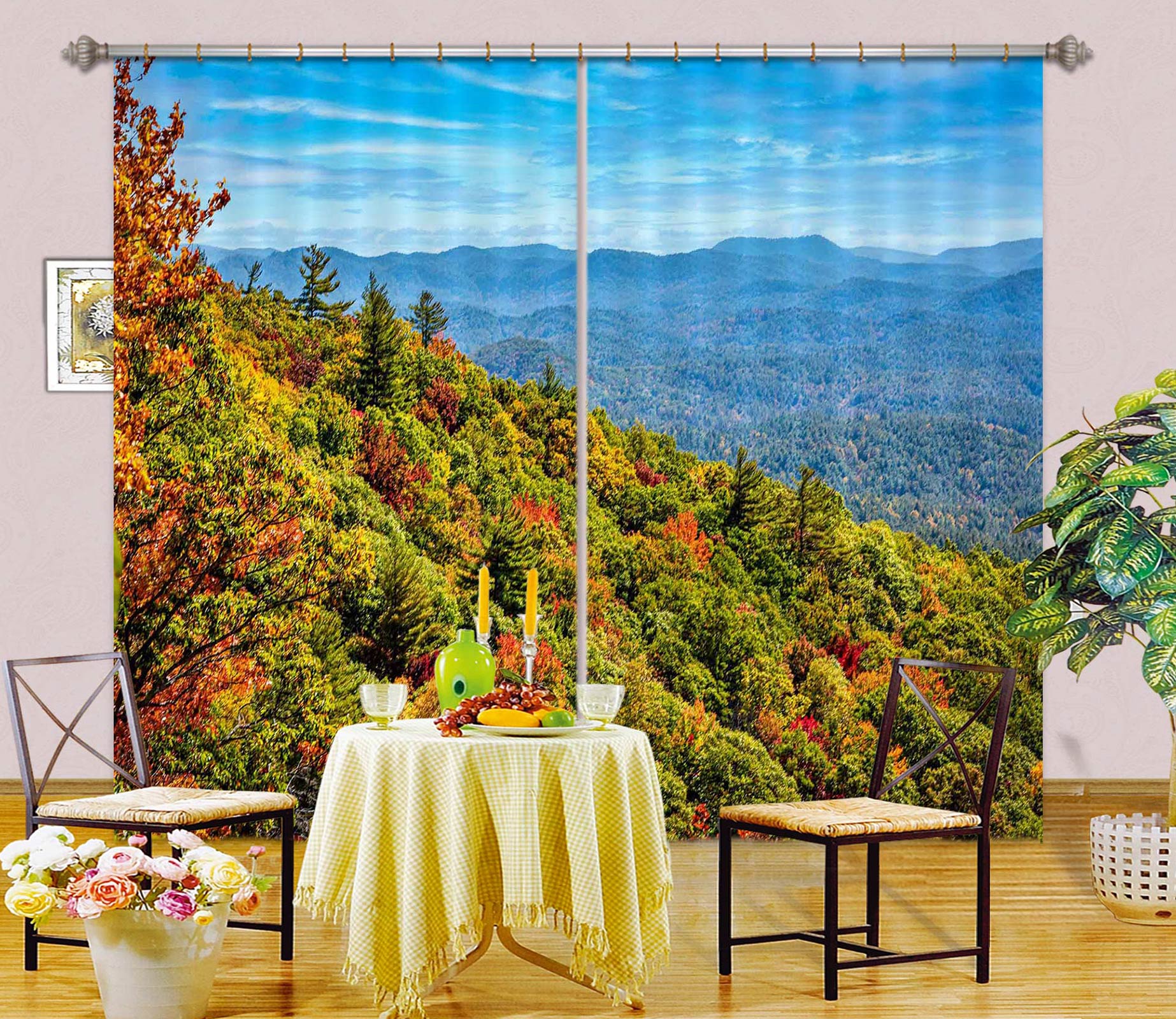3D Mountain Forest 5351 Beth Sheridan Curtain Curtains Drapes
