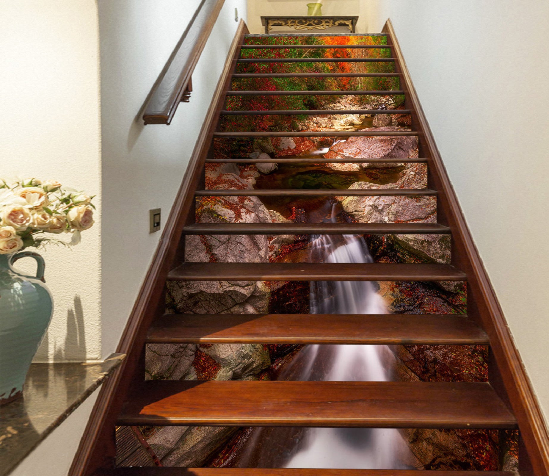 3D Textured Stone Waterfall 322 Stair Risers