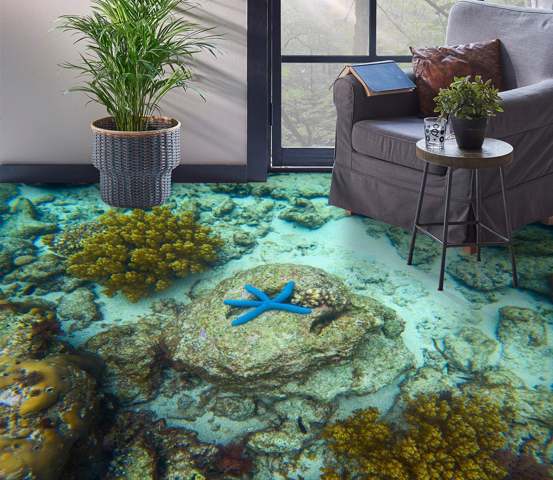 3D Lonely Blue Starfish 492 Floor Mural  Wallpaper Murals Rug & Mat Print Epoxy waterproof bath floor