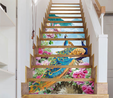 3D Peacocks In The Flowers 015 Stair Risers