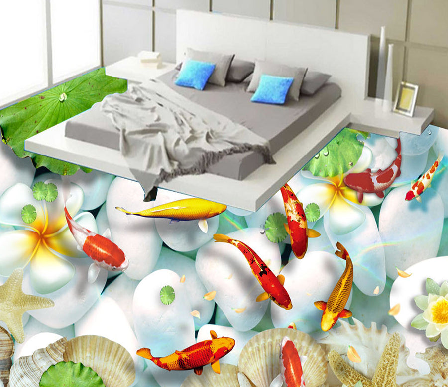 3D Koi Pebbles 560 Floor Mural  Wallpaper Murals Rug & Mat Print Epoxy waterproof bath floor