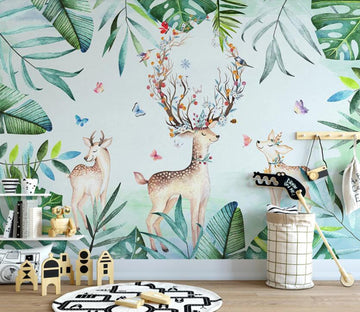 3D Antlers Entwined By Flowers 2558 Wall Murals