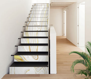 3D White And Gold Lines Curved 517 Stair Risers