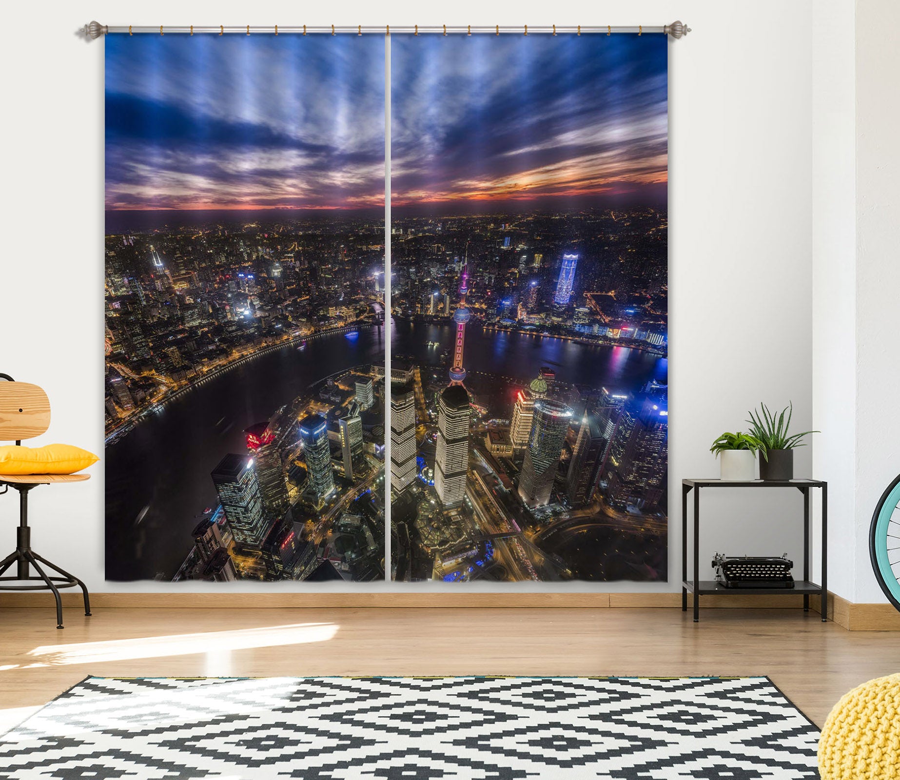3D Night City 156 Marco Carmassi Curtain Curtains Drapes