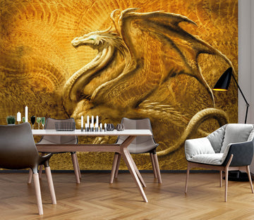 3D Golden Dragon 7080 Ciruelo Wall Mural Wall Murals