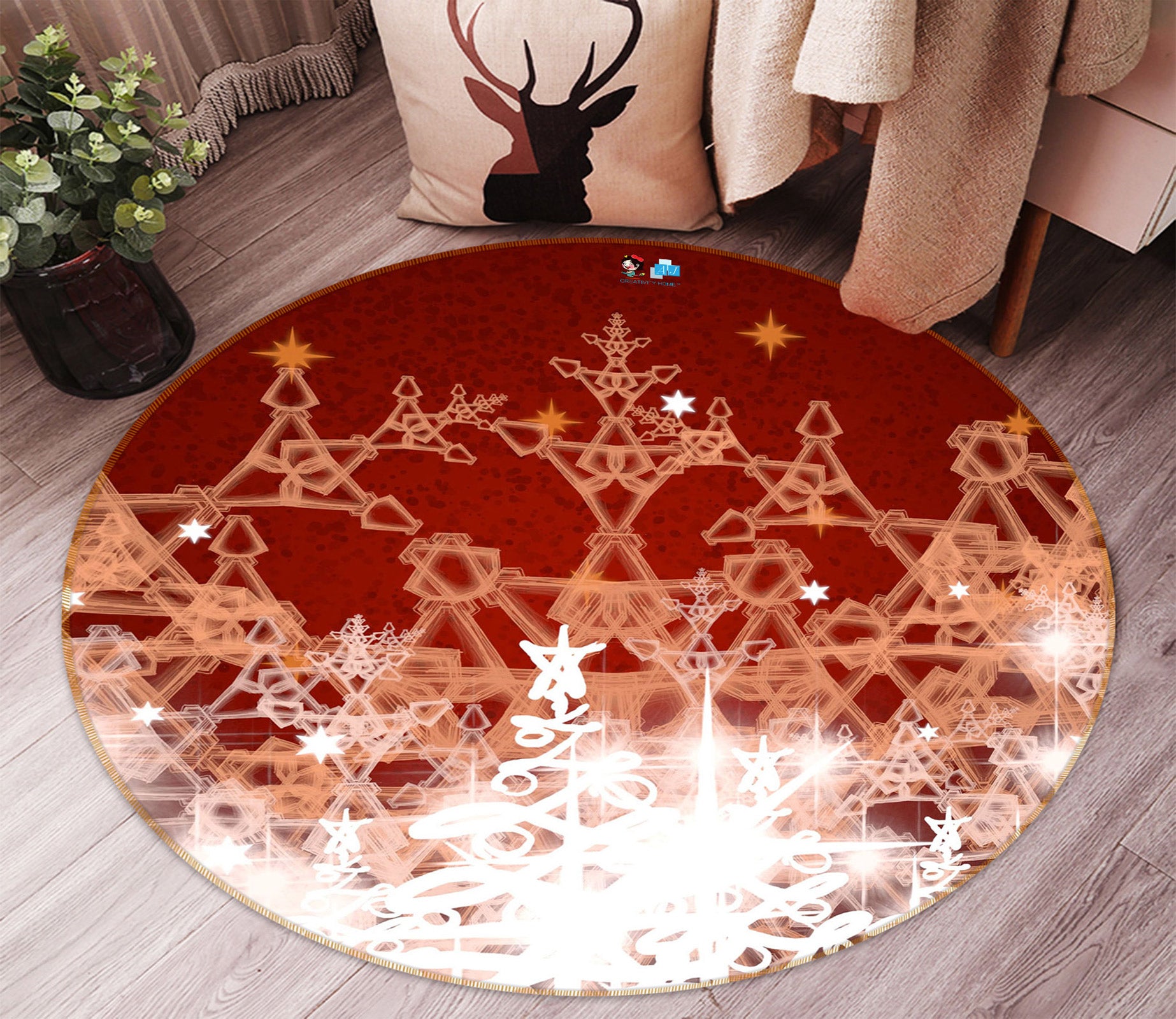 3D Snowflake 55232 Christmas Round Non Slip Rug Mat Xmas