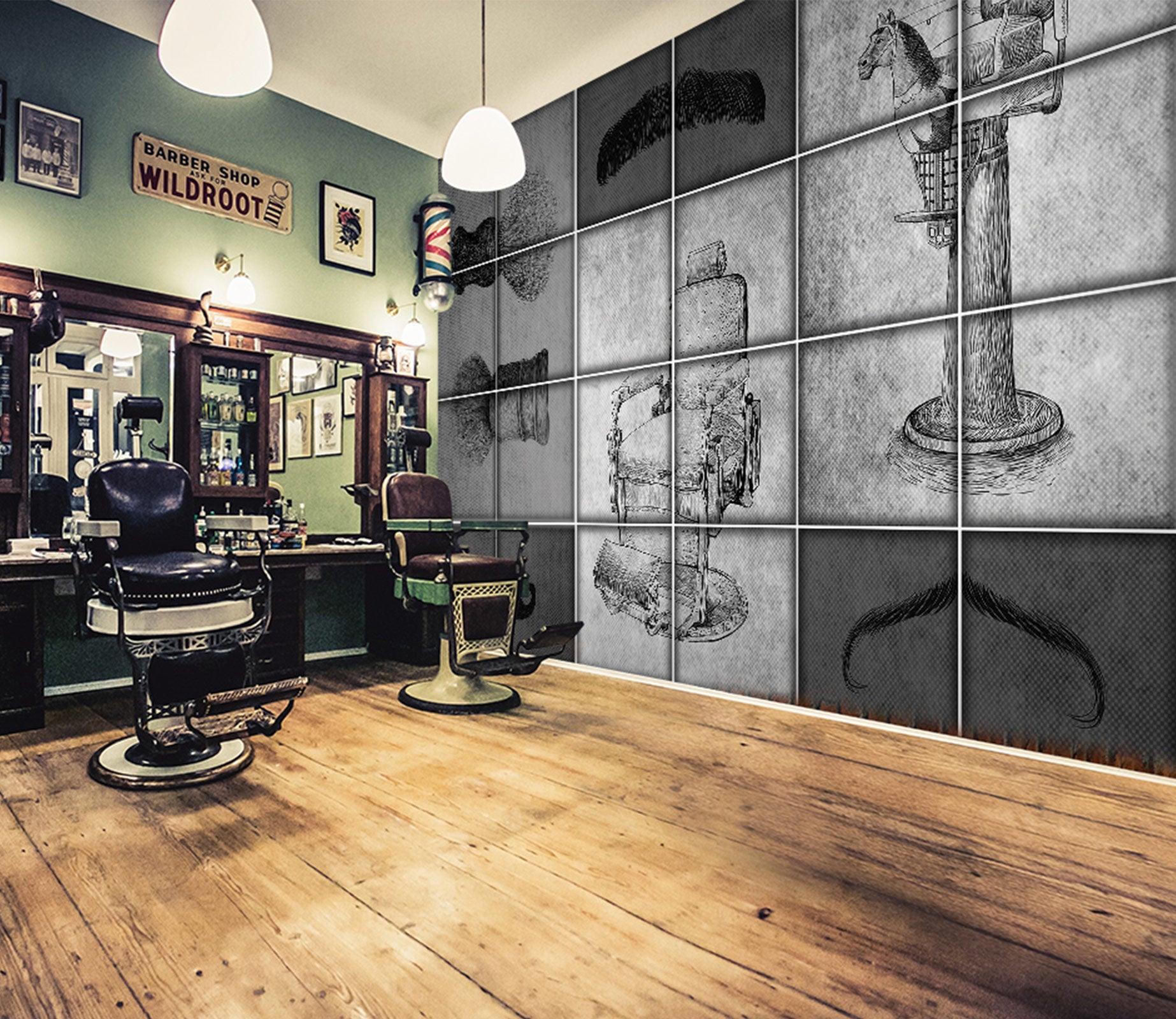 3D Barber Chair 115195 Barber Shop Wall Murals