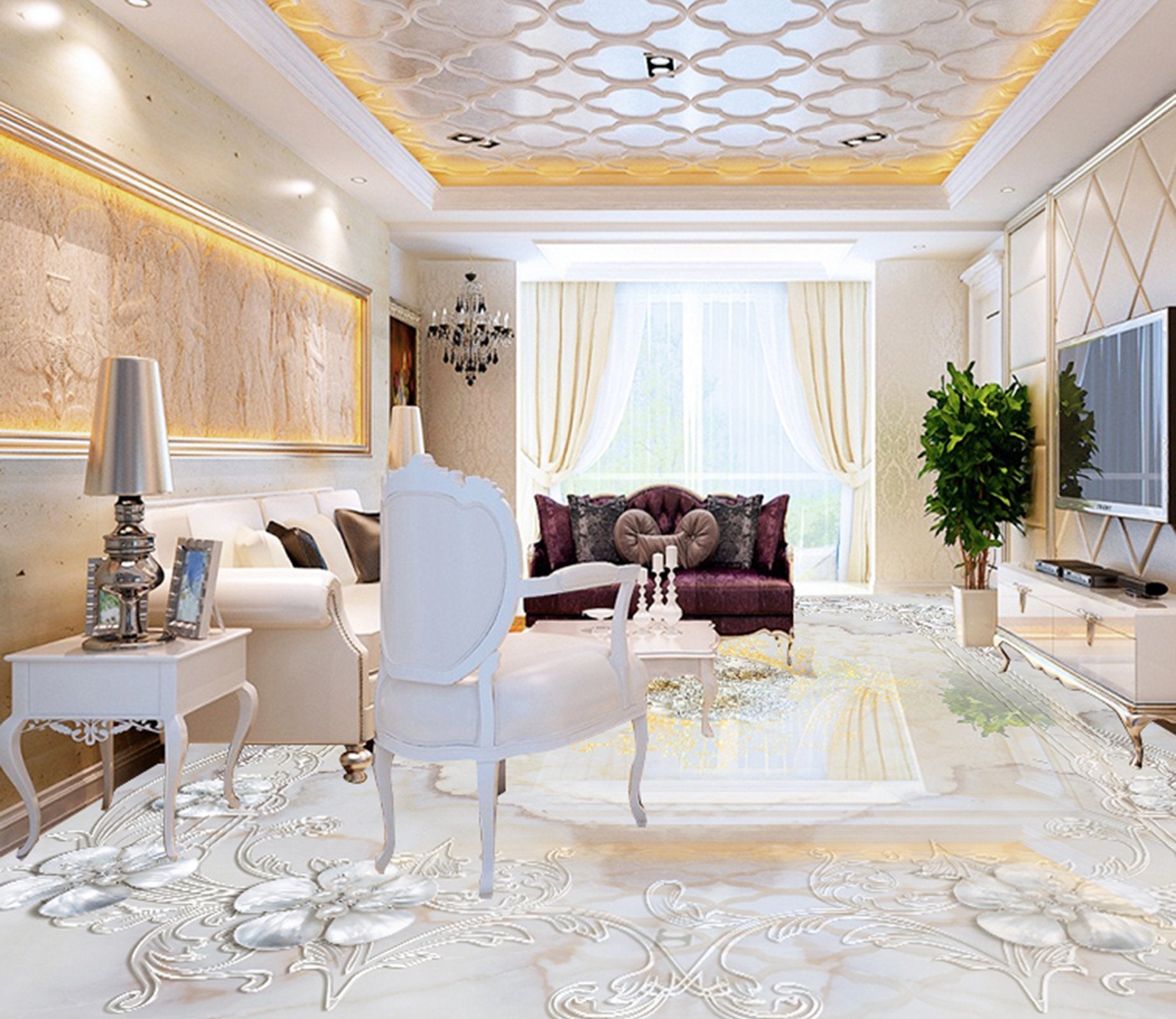 3D White Pattern WG175 Floor Mural Wallpaper AJ Wallpaper 2 