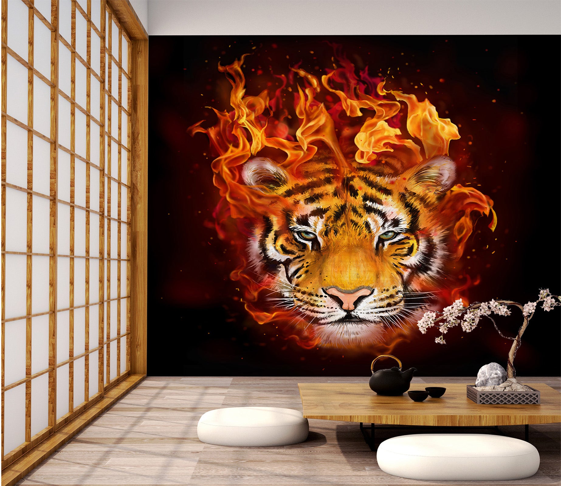 3D Fire Tiger 329 Wall Murals