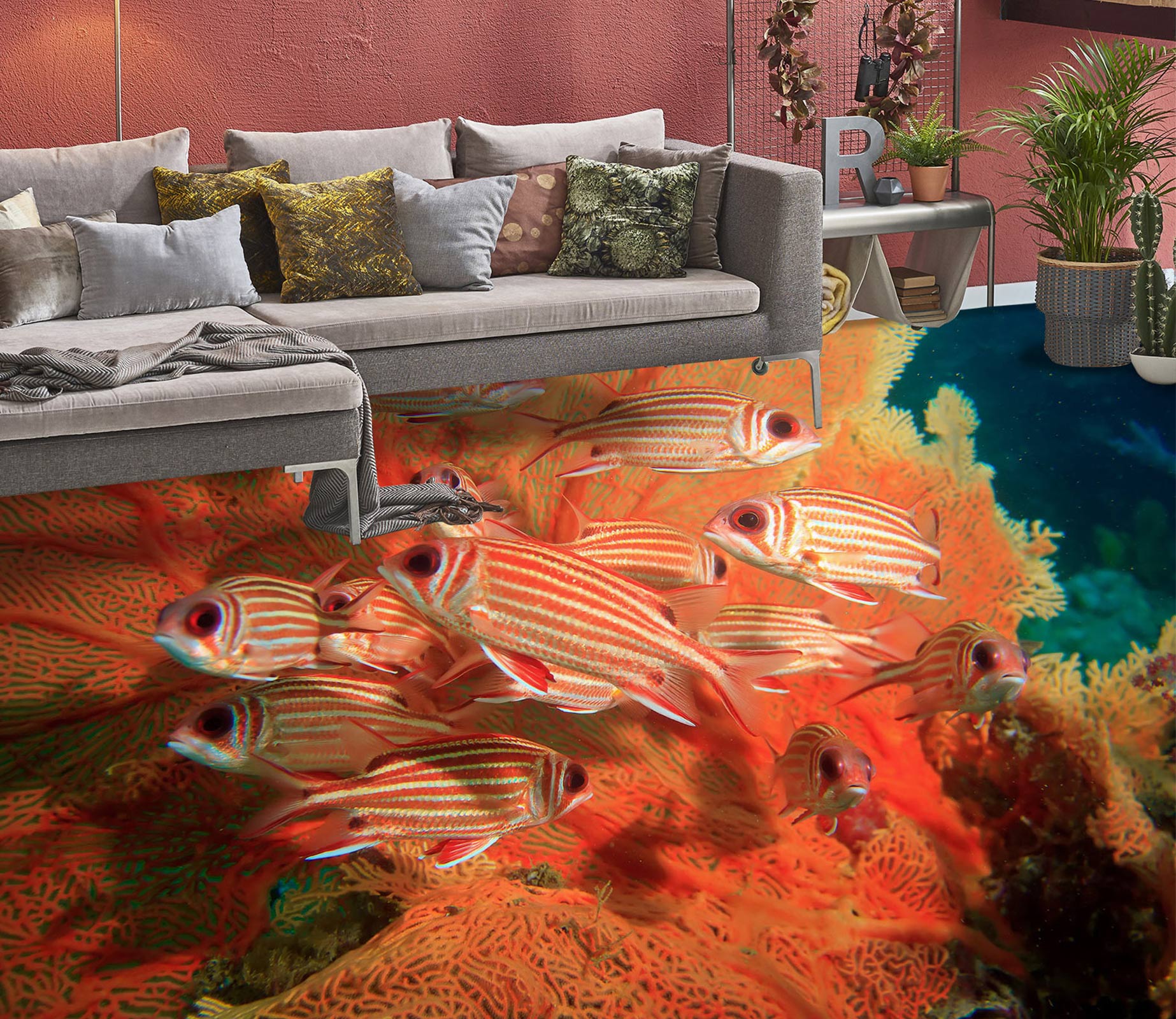 3D Red Striped Fish 610 Floor Mural  Wallpaper Murals Rug & Mat Print Epoxy waterproof bath floor