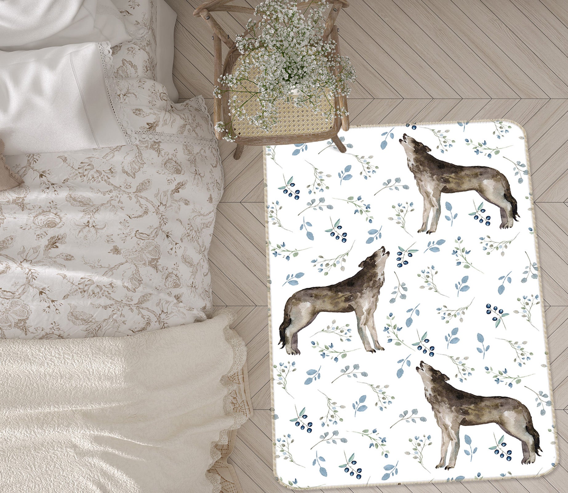 3D Blueberry Wolf 124 Uta Naumann Rug Non Slip Rug Mat