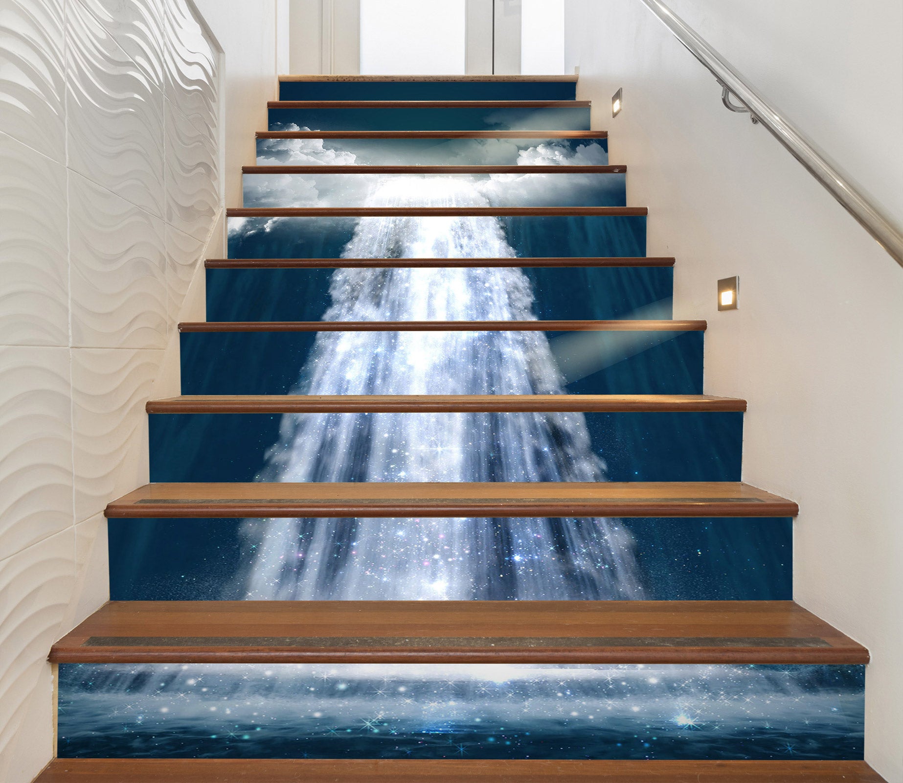 3D White Intense Fluorescent Waterfall 349 Stair Risers