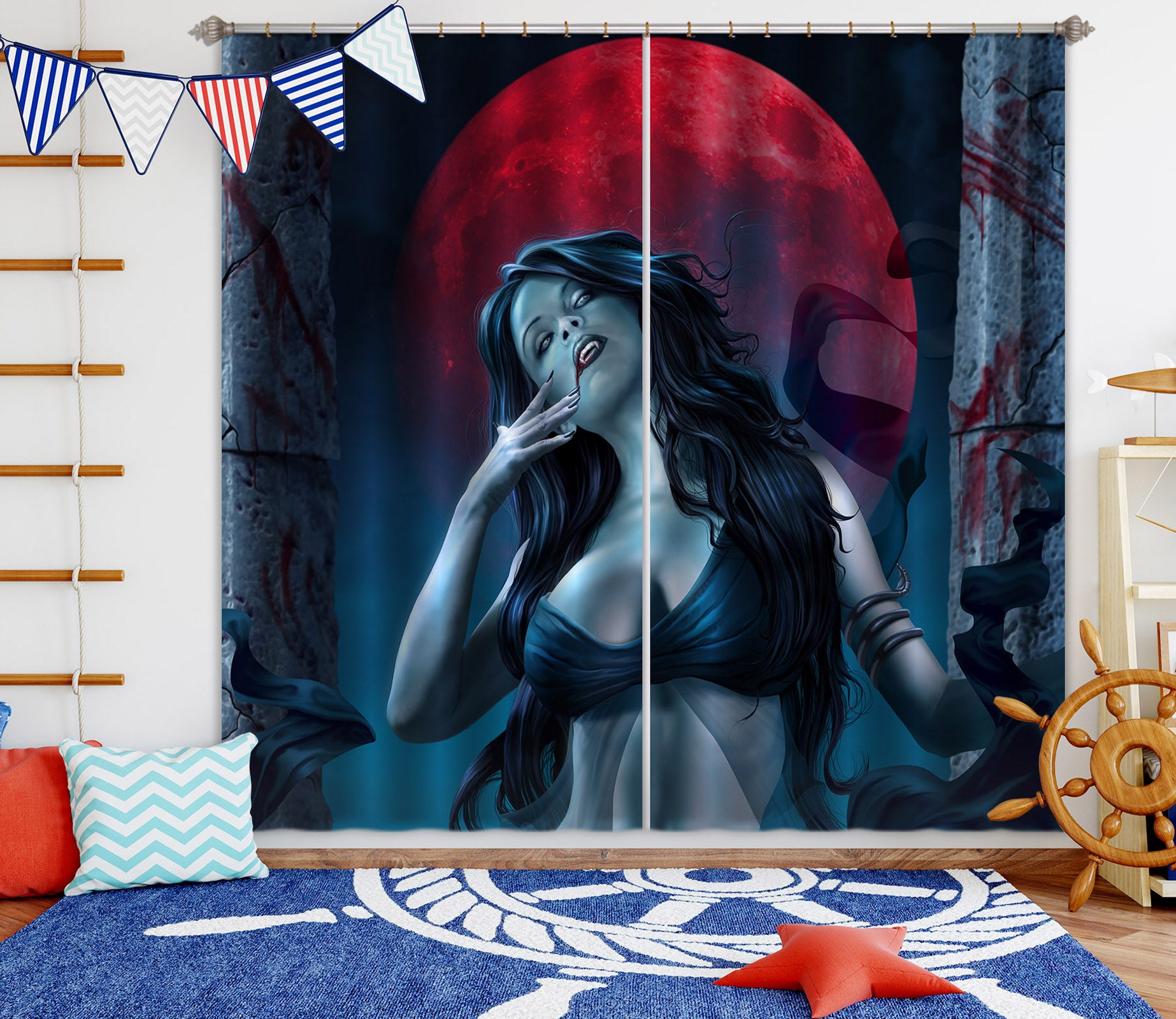 3D Red Moon Beauty 5068 Tom Wood Curtain Curtains Drapes