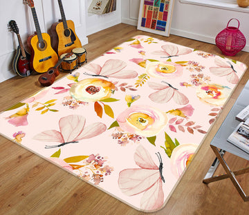 3D Pink Butterfly 102 Uta Naumann Rug Non Slip Rug Mat