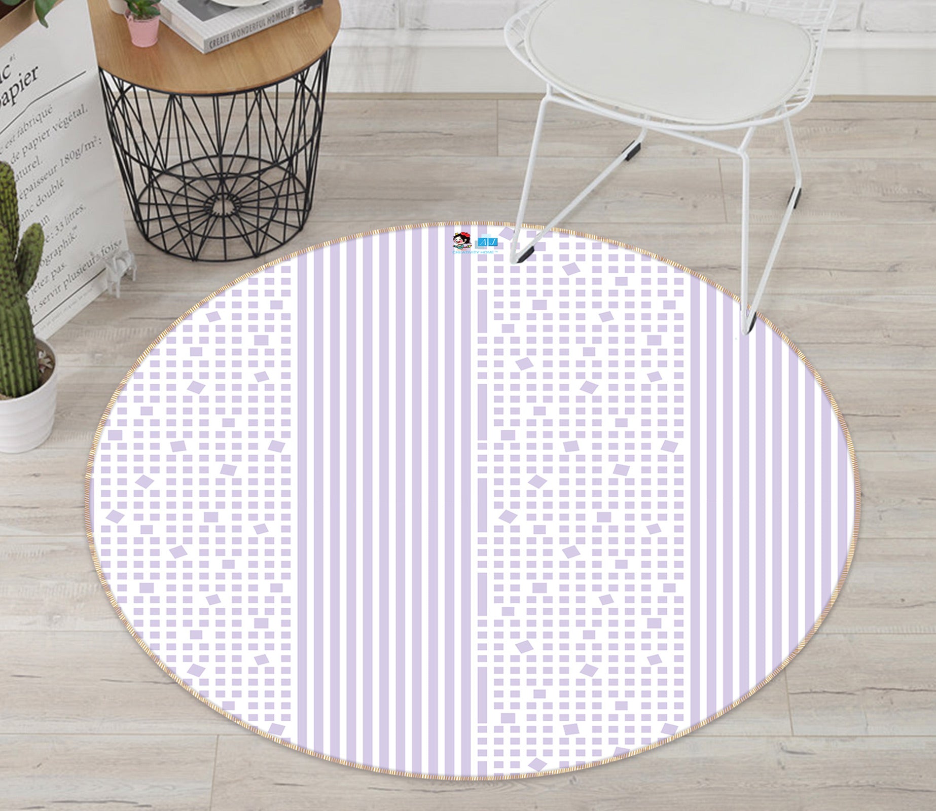 3D Purple Striped Pattern 98103 Kasumi Loffler Rug Round Non Slip Rug Mat