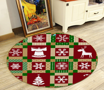 3D Tree Snowflake Red Lattice 55250 Christmas Round Non Slip Rug Mat Xmas