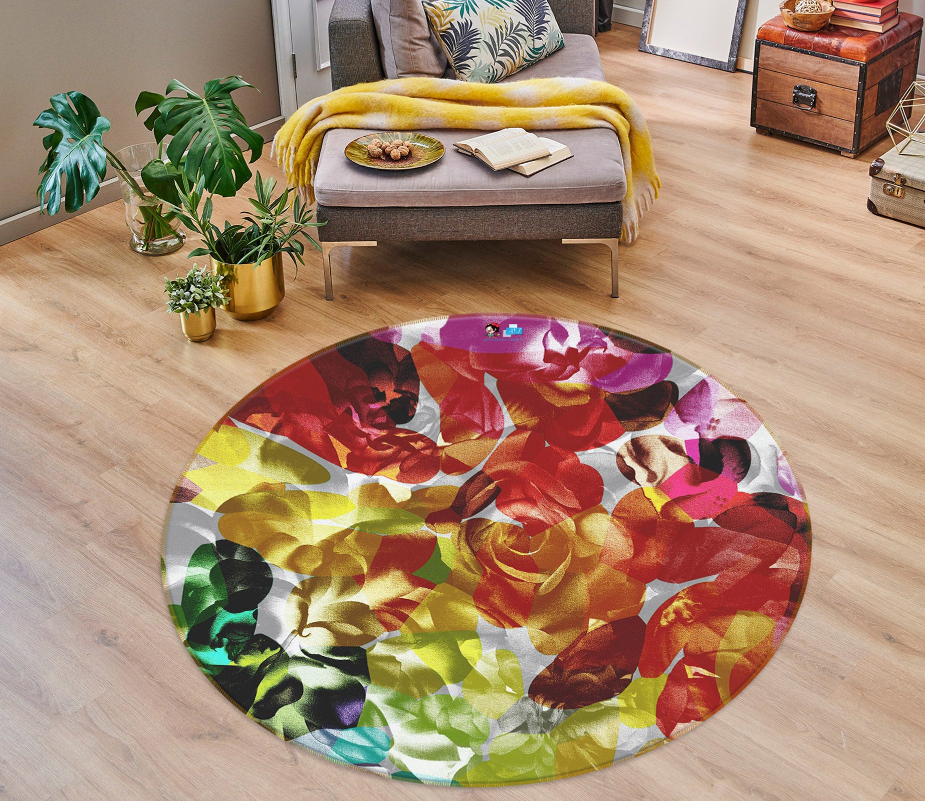 3D Colored Flowers 19195 Shandra Smith Rug Round Non Slip Rug Mat