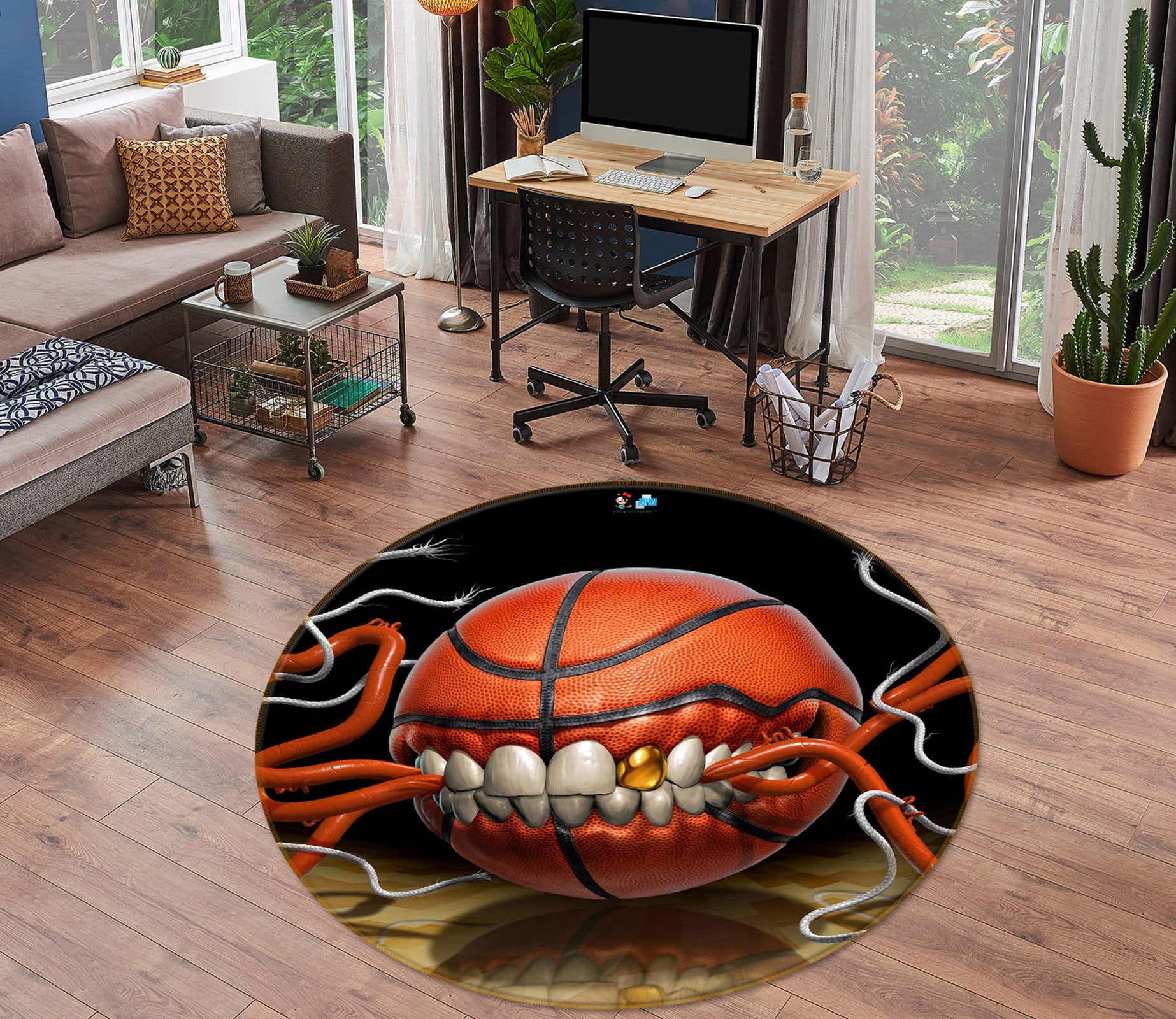 3D Teeth Basketball 4149 Tom Wood Rug Round Non Slip Rug Mat