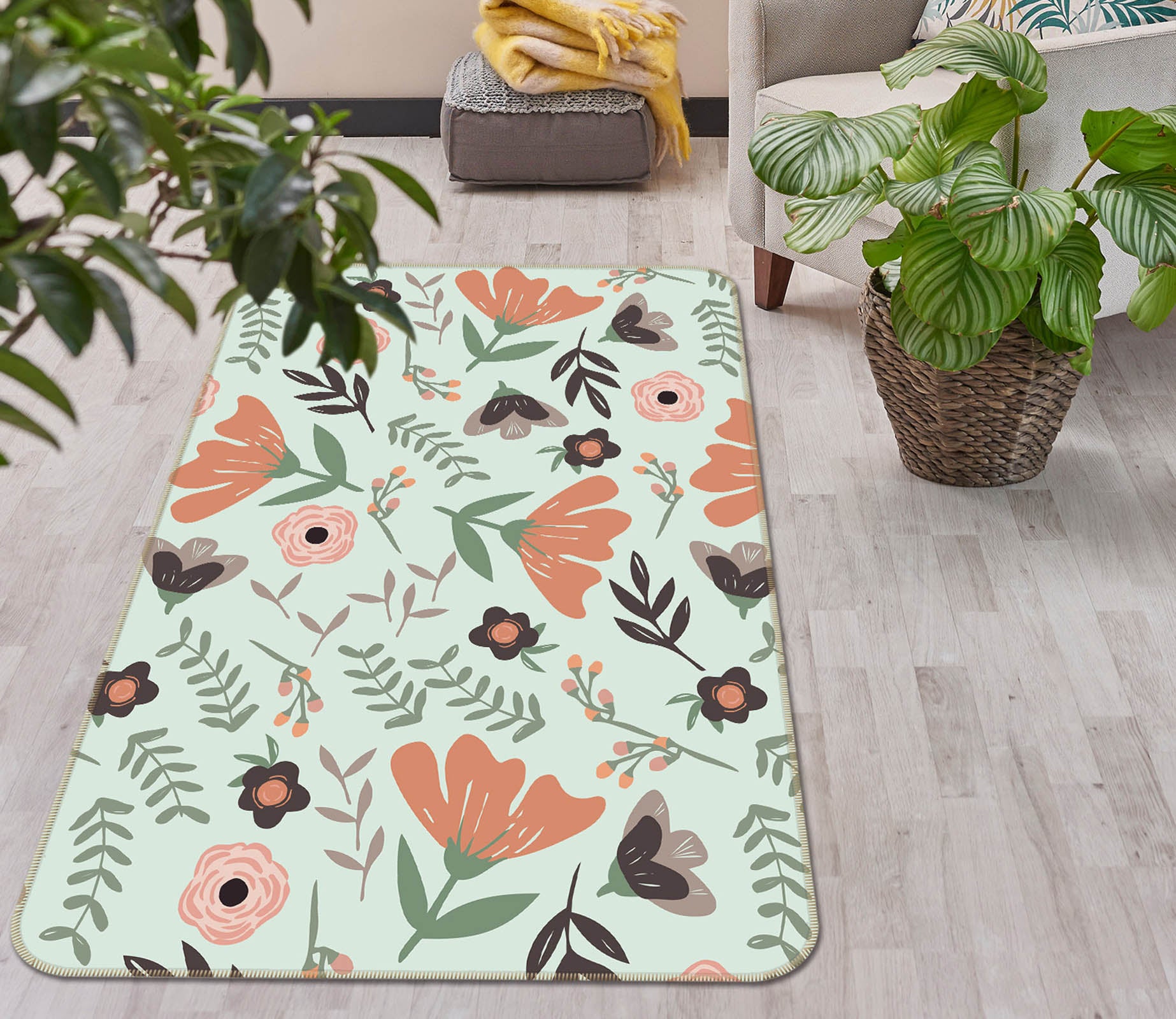 3D Colored Flowers 1109 Jillian Helvey Rug Non Slip Rug Mat
