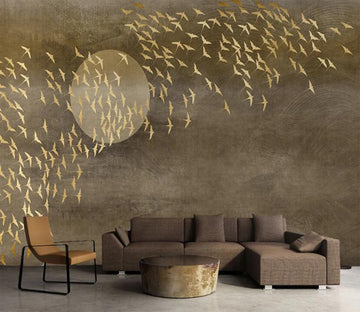 3D Golden Bird Flock 2327 Wall Murals