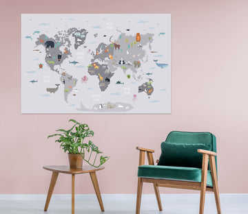 3D Grey Art 255 World Map Wall Sticker