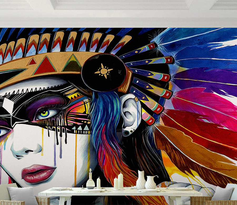3D Feather Woman WG128 Wall Murals