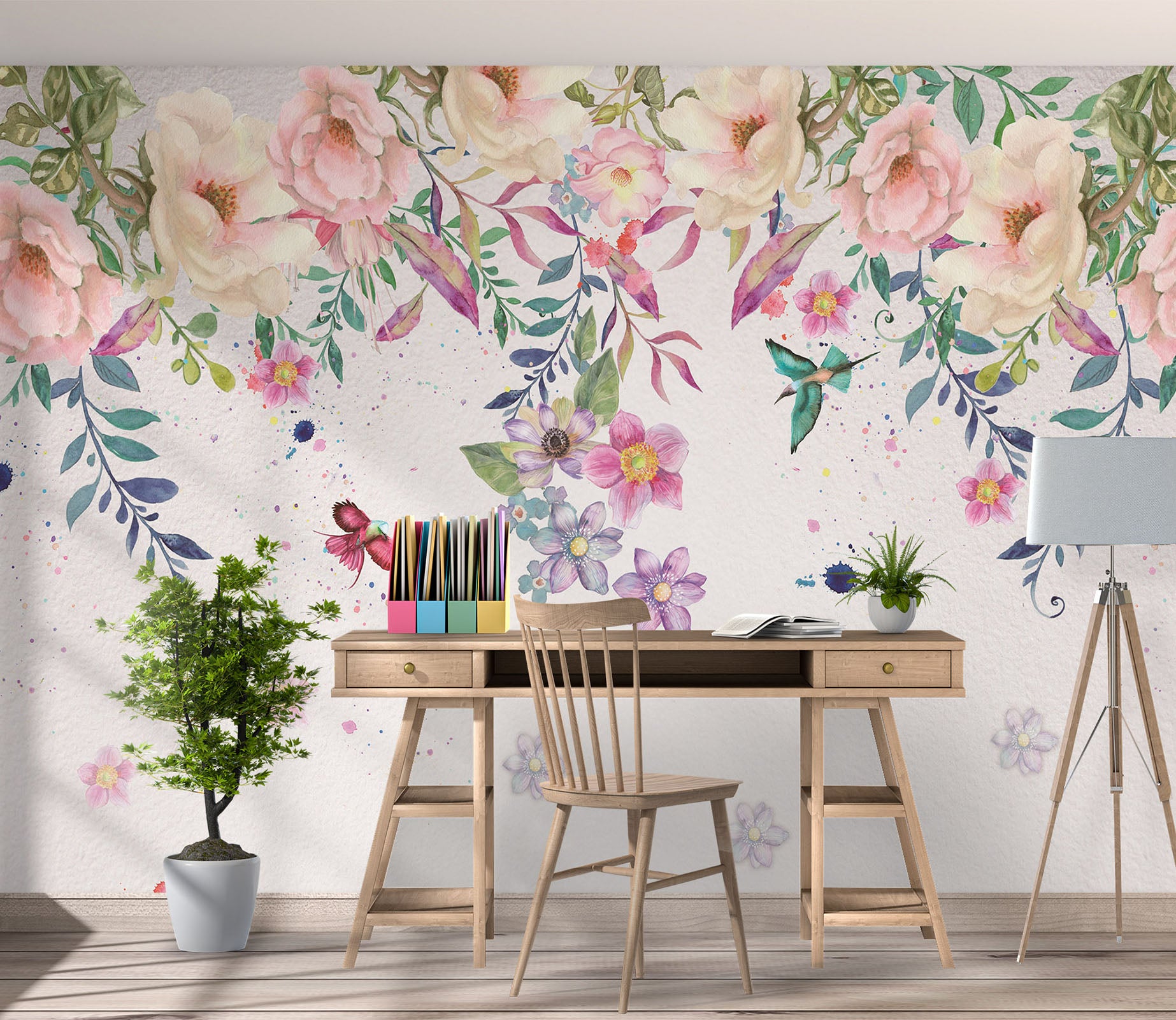 3D Colored Bird Petals 1044 Wall Murals