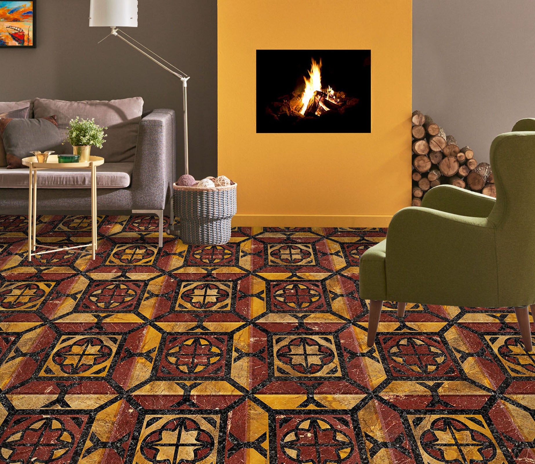 3D Rich Retro Design 970 Floor Mural  Wallpaper Murals Self-Adhesive Removable Print Epoxy