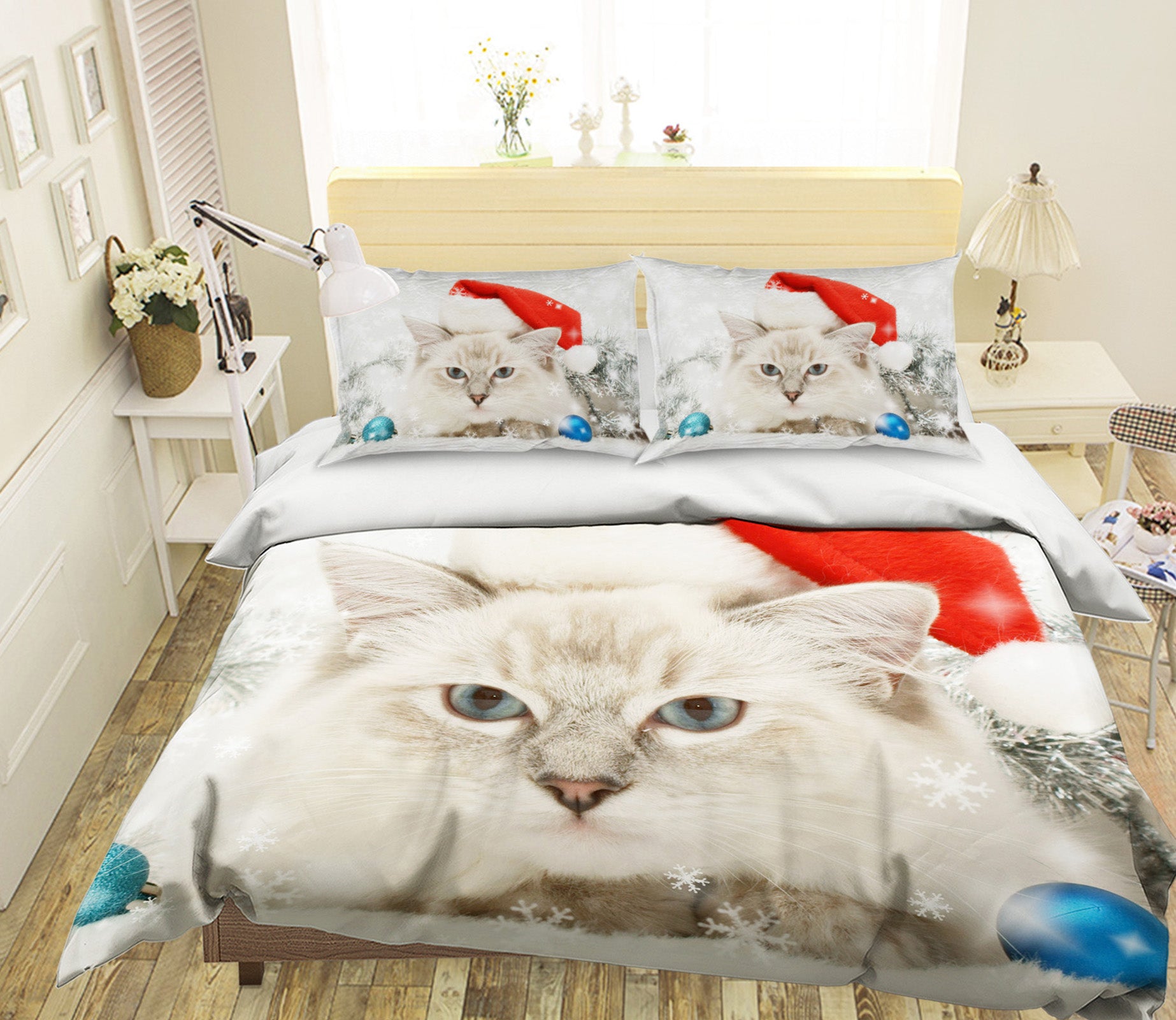 3D White Cat 1908 Bed Pillowcases Quilt