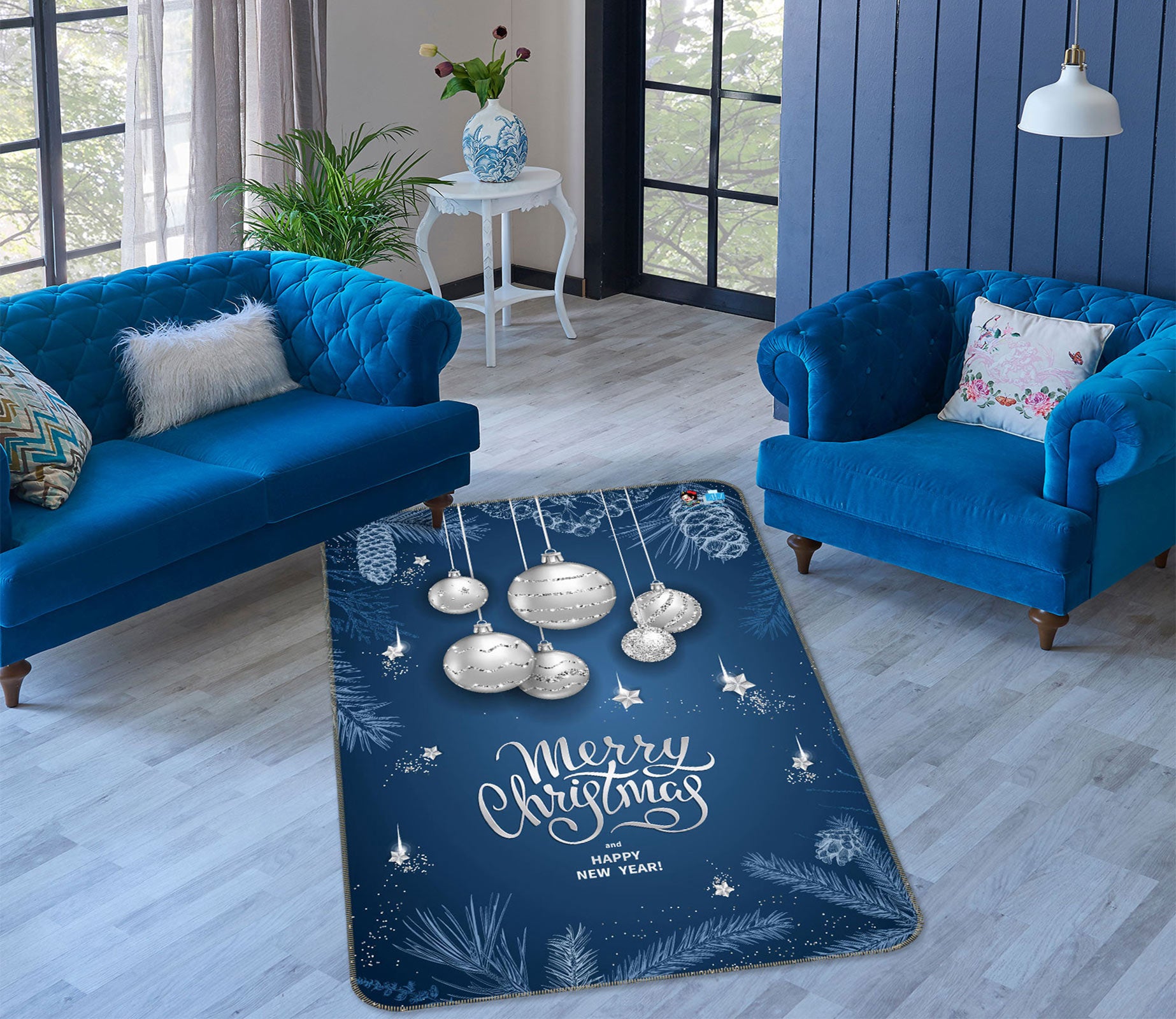3D White Ball 56197 Christmas Non Slip Rug Mat Xmas