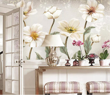 3D White Flowers WC38 Wall Murals Wallpaper AJ Wallpaper 2 