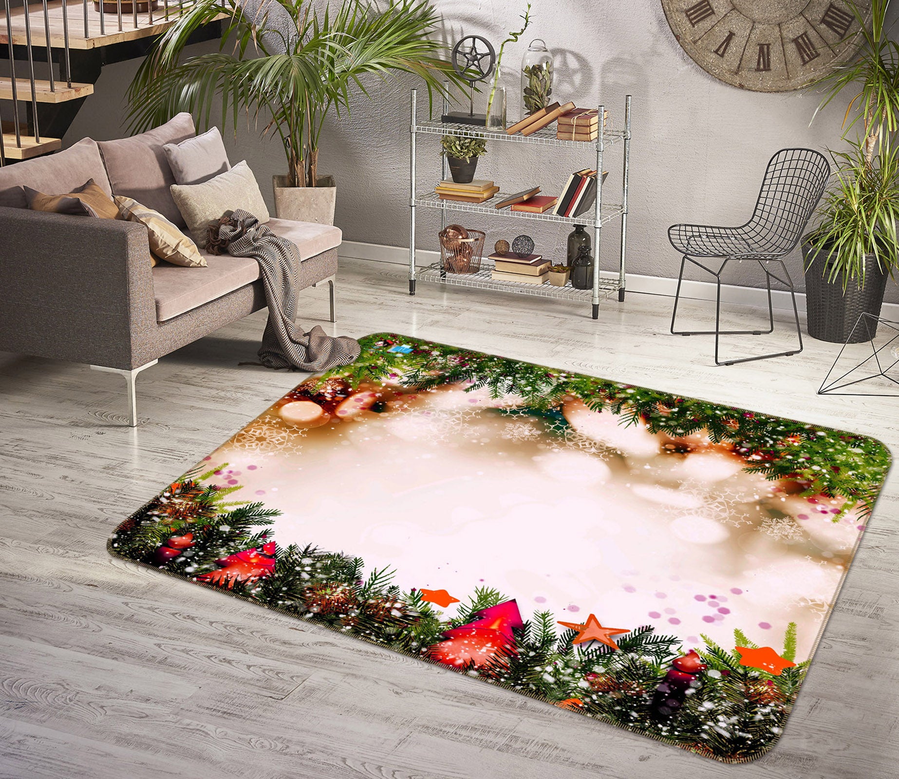 3D Up Down Branches 56225 Christmas Non Slip Rug Mat Xmas