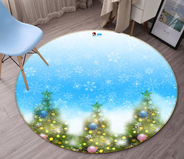 3D Tree Snowflake 56066 Christmas Round Non Slip Rug Mat Xmas