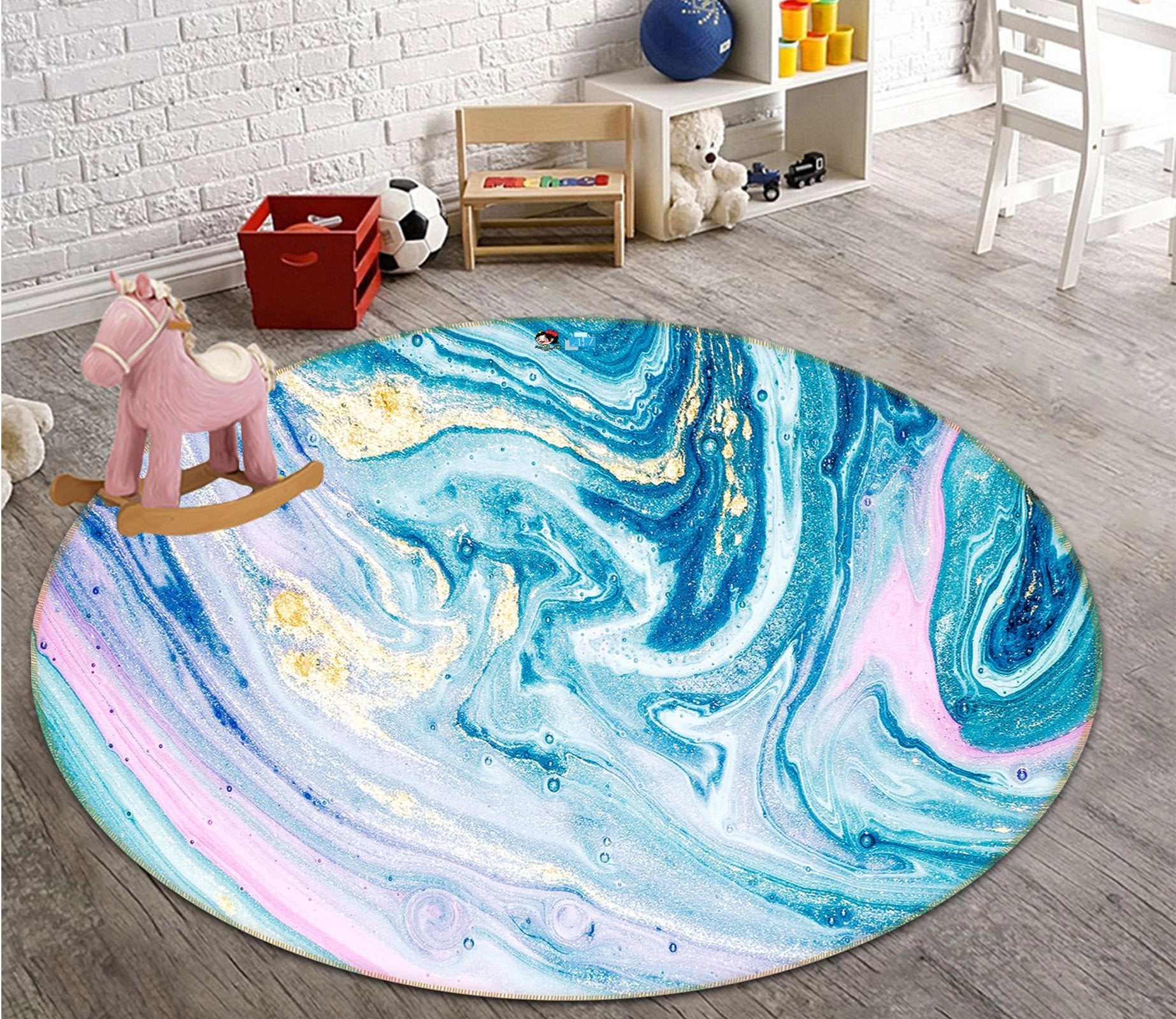 3D Blue Mixed Pigment 174 Round Non Slip Rug Mat Mat AJ Creativity Home 