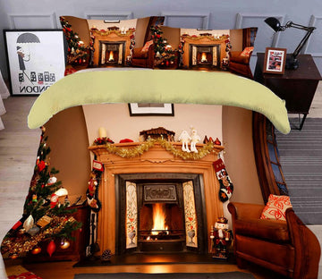3D Fireplace 31231 Christmas Quilt Duvet Cover Xmas Bed Pillowcases