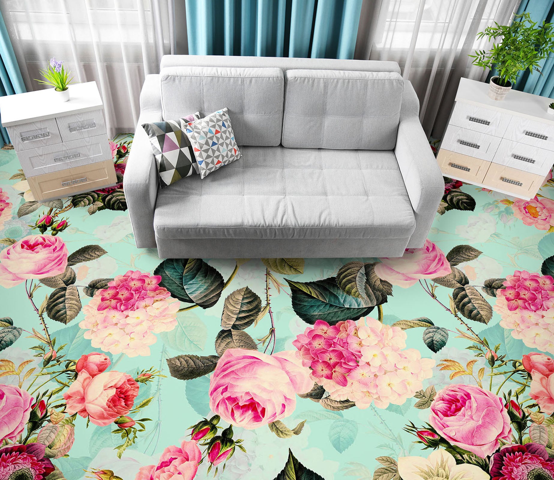 3D Pink Flower Pattern 99208 Uta Naumann Floor Mural  Wallpaper Murals Self-Adhesive Removable Print Epoxy