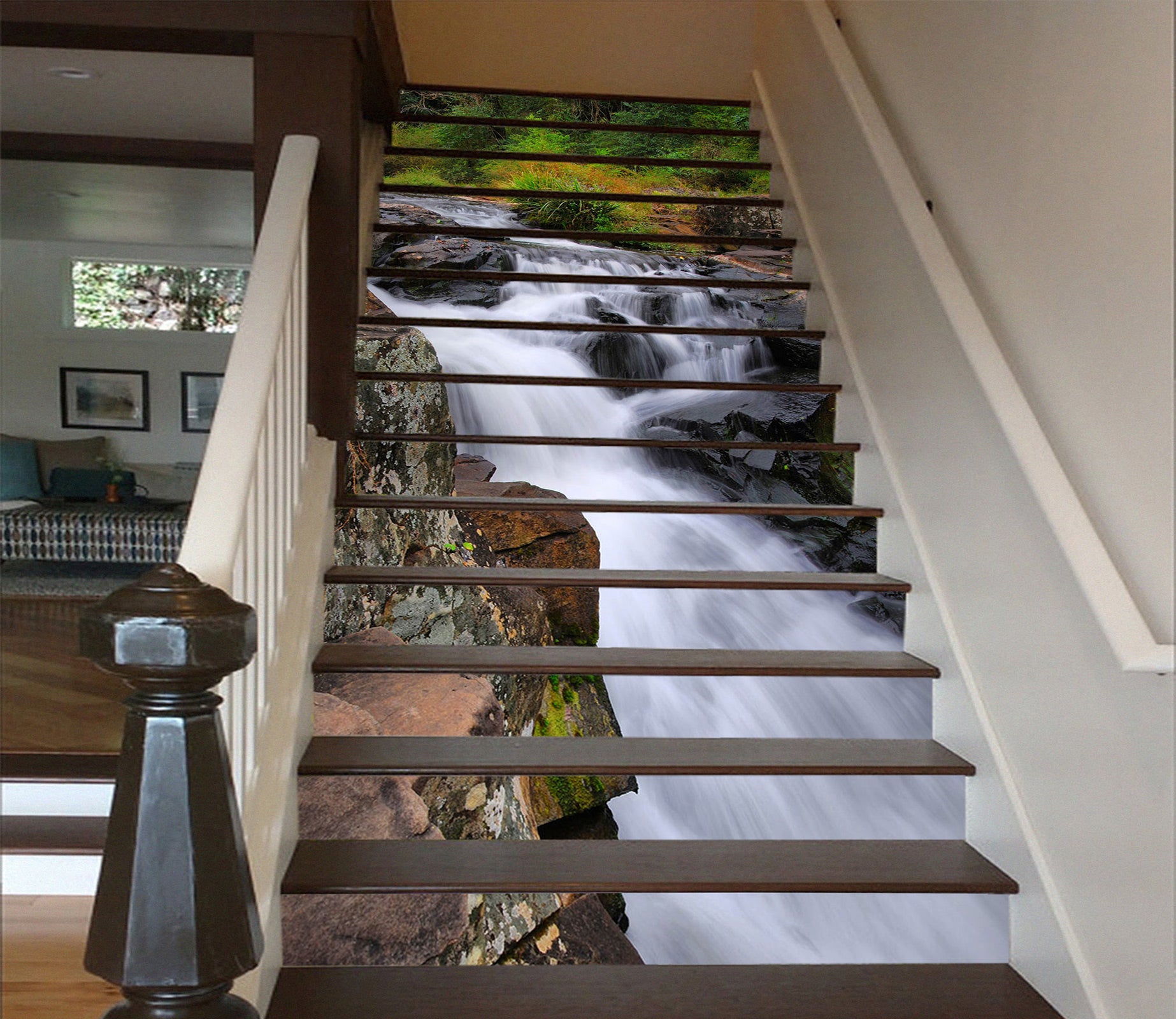 3D Mountain Running Water 196 Stair Risers