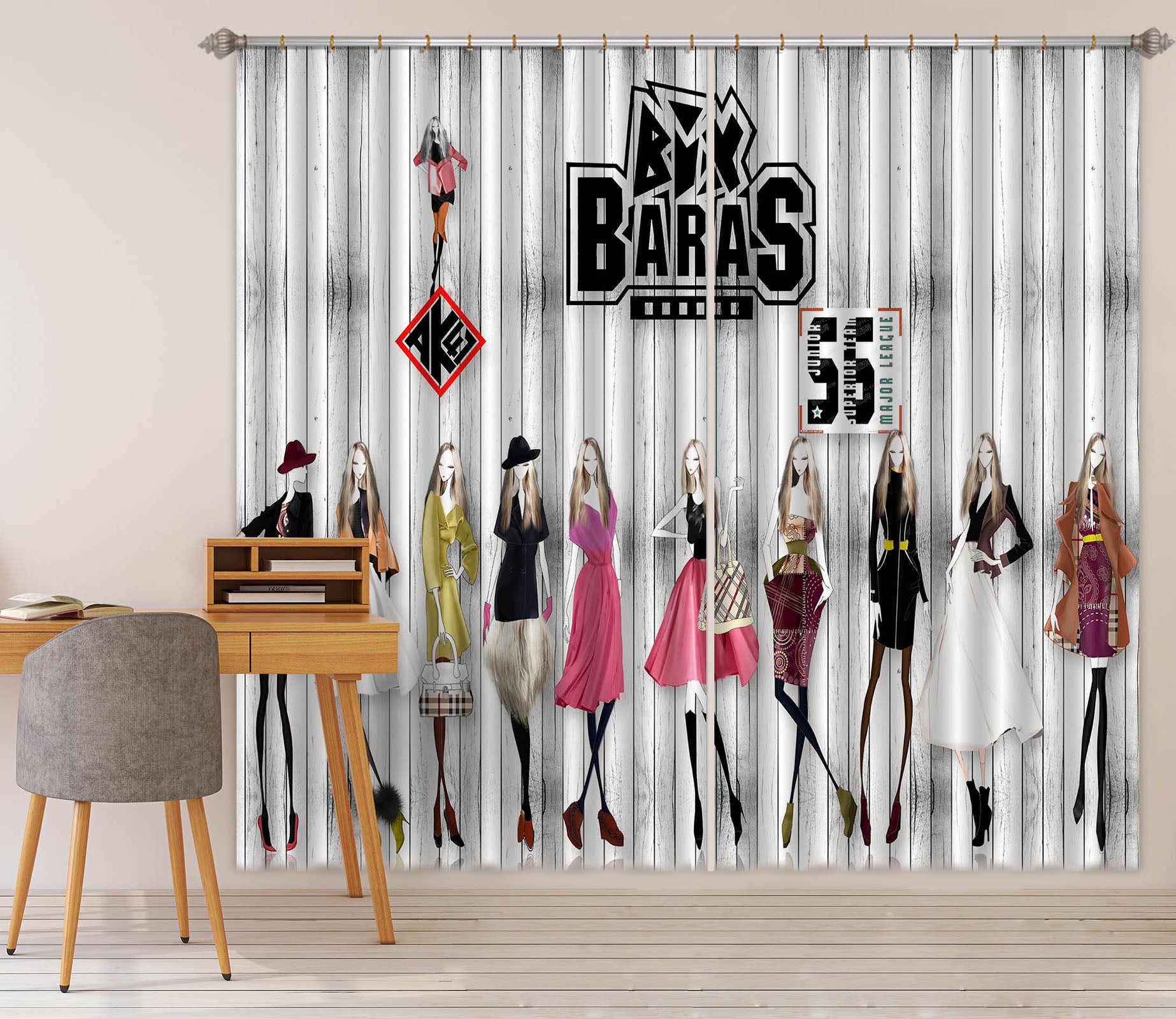 3D Fashion Girl 725 Curtains Drapes