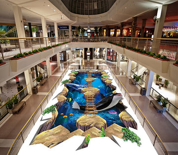 3D Marine Fish 180 Floor Mural  Self-Adhesive Sticker Bathroom Non-slip Waterproof Flooring Murals
