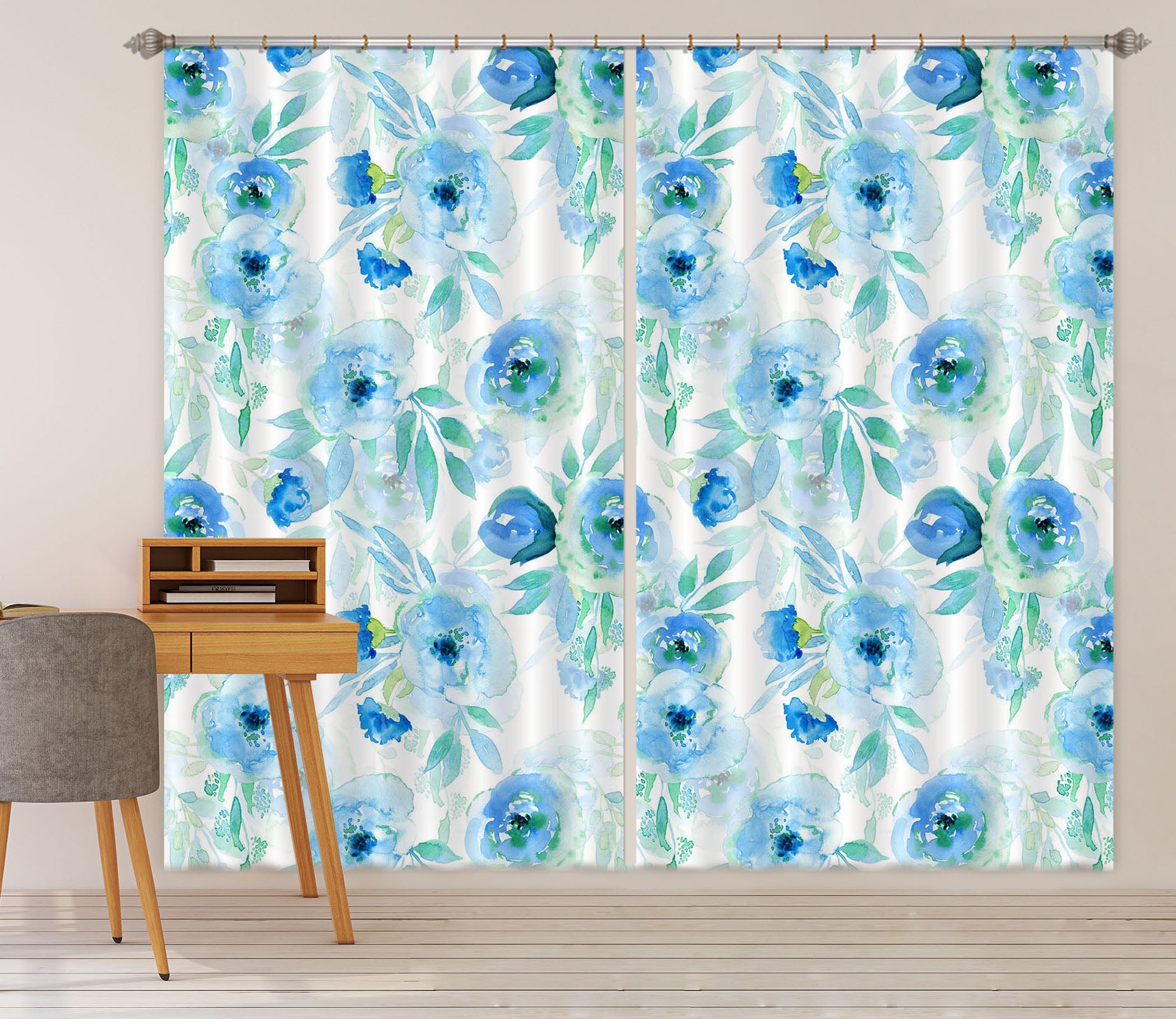 3D Blue Flower 238 Uta Naumann Curtain Curtains Drapes