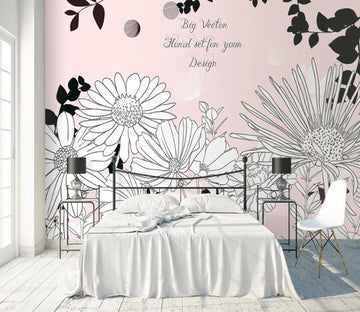 3D Flower Sketch WC90 Wall Murals Wallpaper AJ Wallpaper 2 