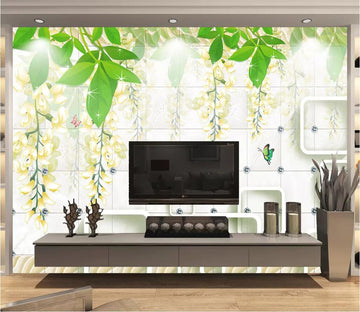 3D Flower Green Leaf WC42 Wall Murals Wallpaper AJ Wallpaper 2 