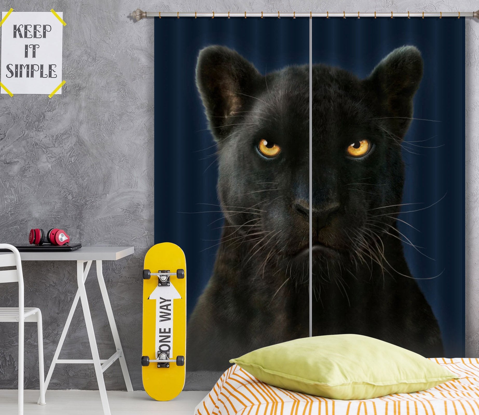 3D Black Panther Portrait 012 Vincent Hie Curtain Curtains Drapes Wallpaper AJ Wallpaper 