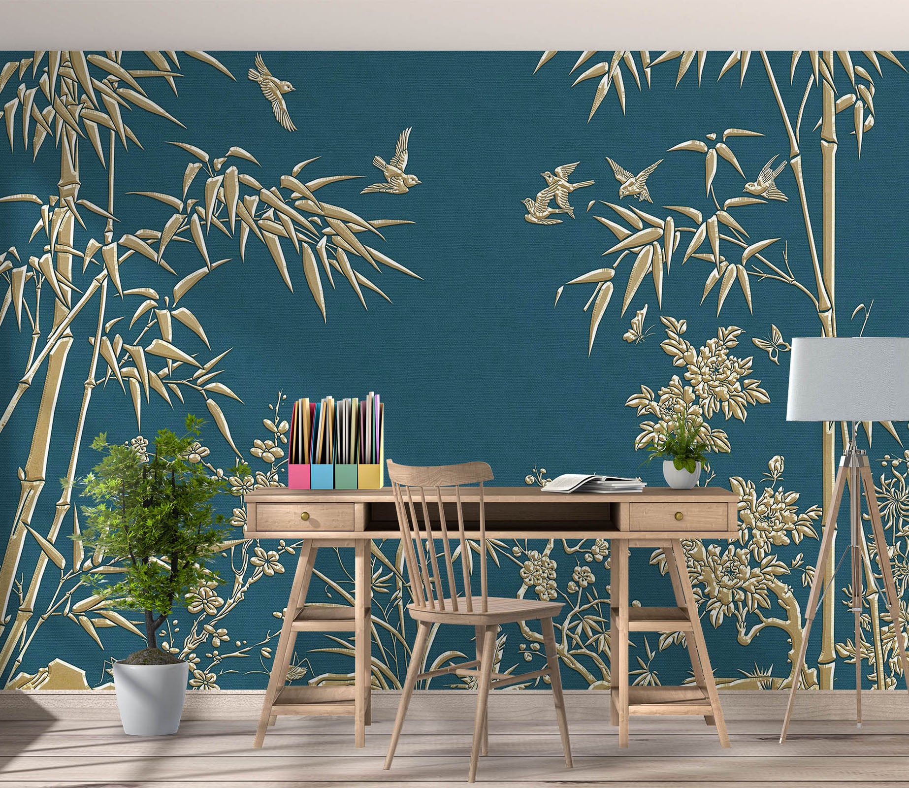 3D Golden Bamboo 1062 Wall Murals