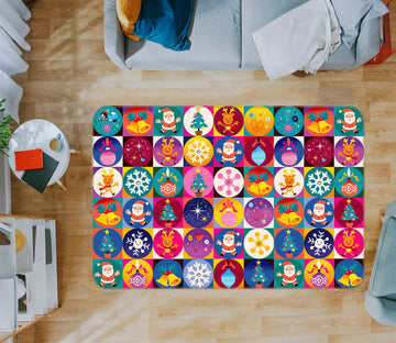 3D Color Circle Snowflake Bell Pattern 56114 Christmas Non Slip Rug Mat Xmas