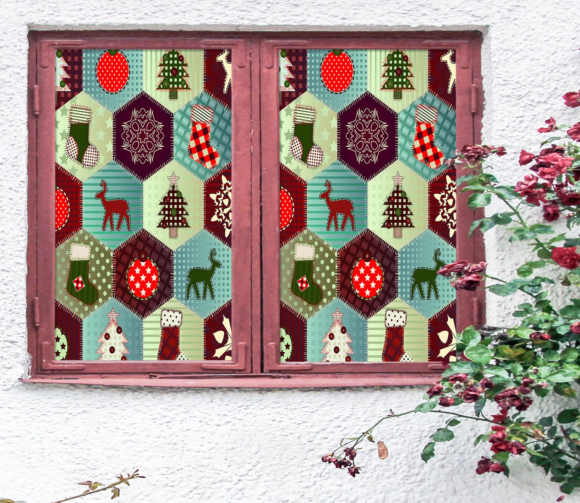 3D Hexagon Pattern 30036 Christmas Window Film Print Sticker Cling Stained Glass Xmas