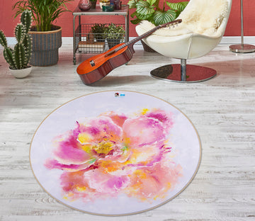 3D Watercolor Pink Flowers 868 Skromova Marina Rug Round Non Slip Rug Mat